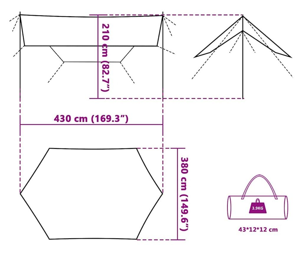 Kempingová plachta modrá 430 x 380 x 210 cm nepromokavá - 10