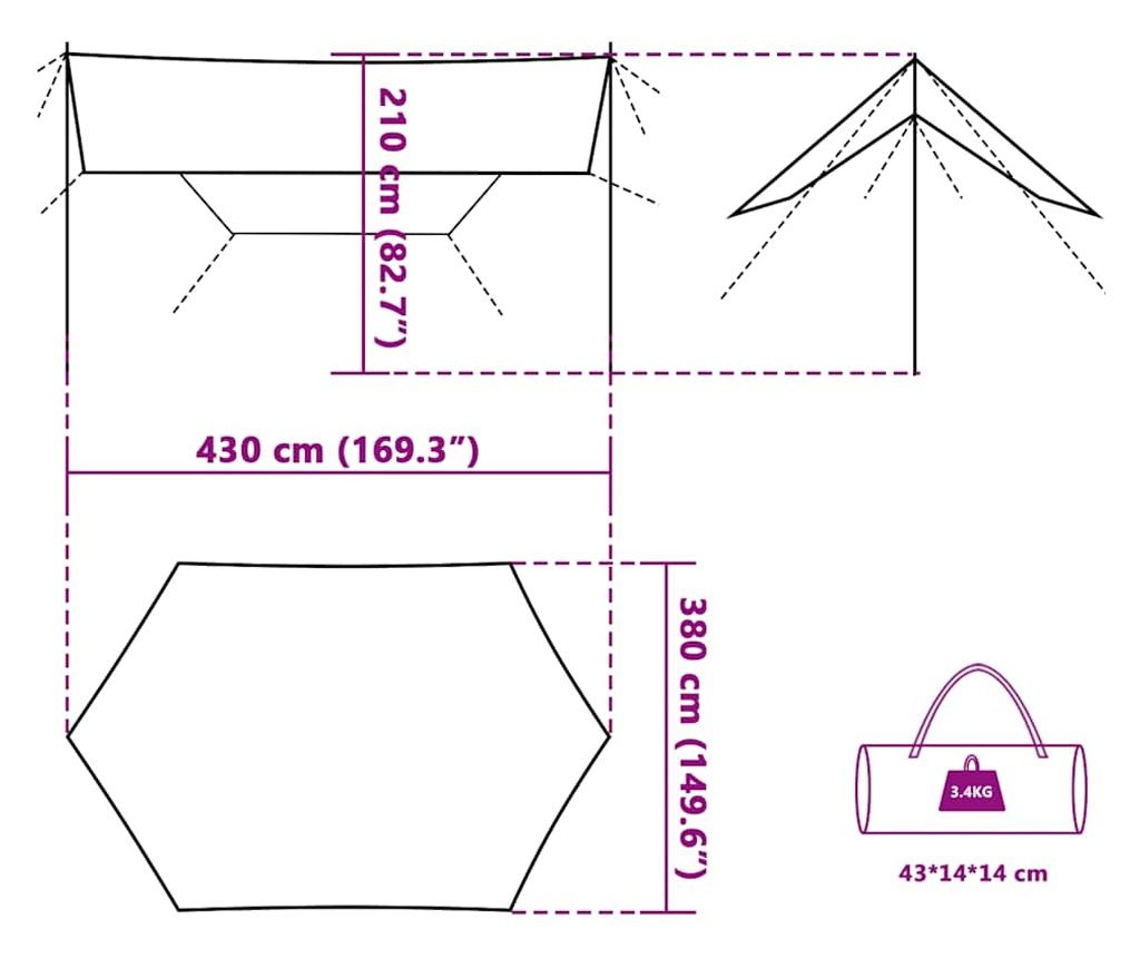 Kempingová plachta šedá a oranžová 430 x 380 x 210 cm nepromokavá - 10