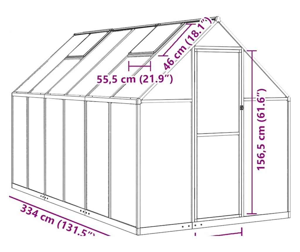 Skleník s podkladovým rámem zelený 334 x 169 x 195 cm hliník - 10