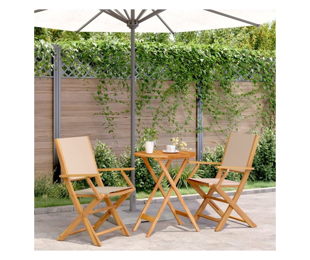 3dílný bistro set béžový textil a masivní dřevo - 2