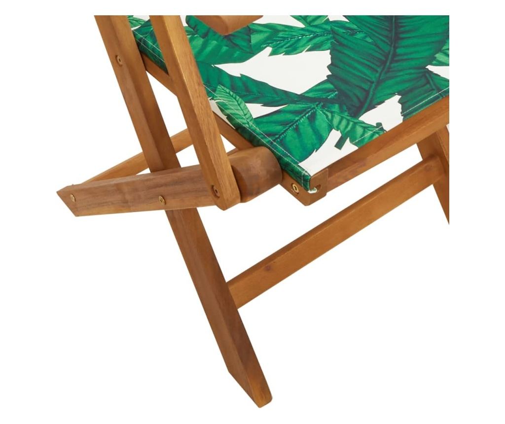 3dílný bistro set vzor listů textil a masivní dřevo - 9