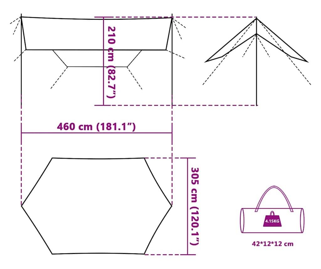 Kempingová plachta zelená 460 x 305 x 210 cm nepromokavá - 9
