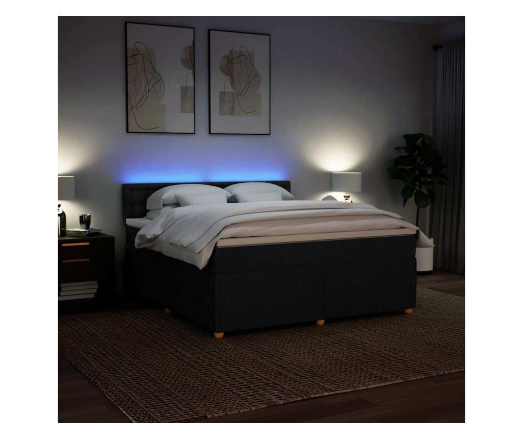 Boxspring postelja z vzmetnico, črna, 180x200 cm, žamet - 5