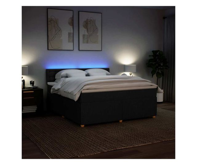 Боксспринг легло с матрак, черно, 180x200 см, кадифе