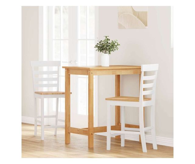 Barski stoli 2 kosa masiven les kavčukovca bel