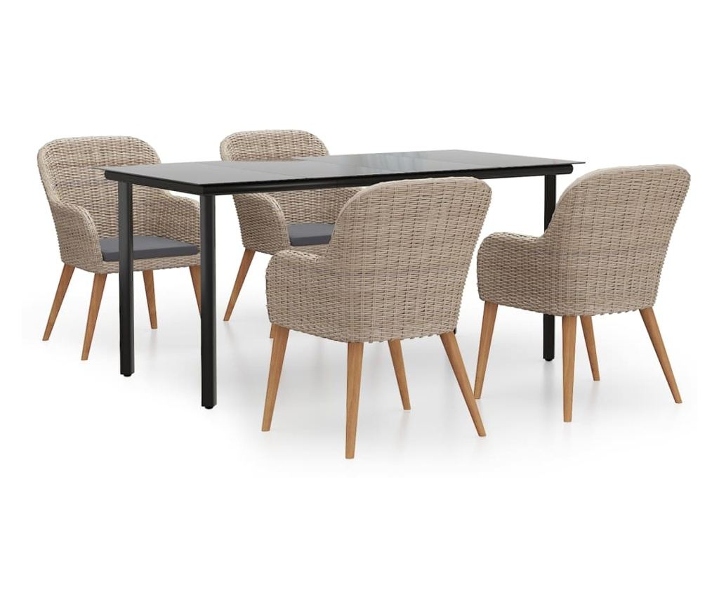 Комплект градински трапезни мебели, 5 части, с възглавници, кафяв - 2