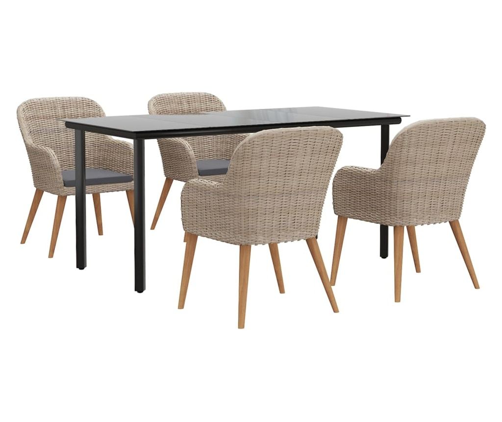 Комплект градински трапезни мебели, 5 части, с възглавници, кафяв - 3