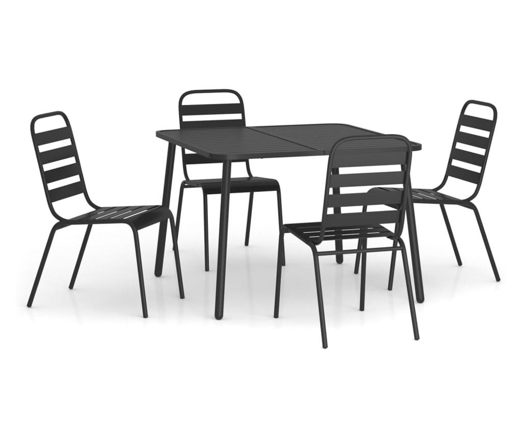 Zahradní jídelní set, 5 kusů, antracitová, ocel - 2