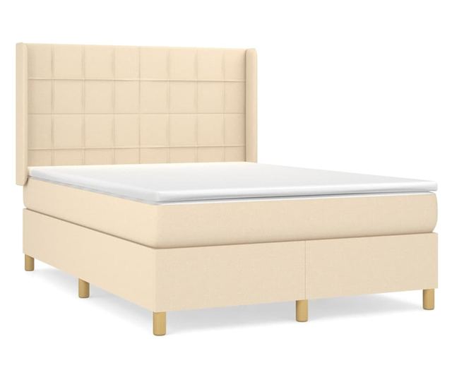 Континентално легло с матрак, кремаво, 140x200 см, плат