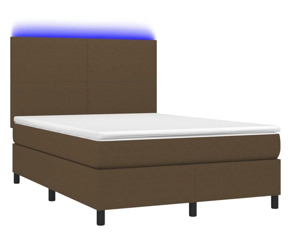 Пружинен спален комплект с матрак и LED, тъмнокафяв, 140x200 см, текстил - 2