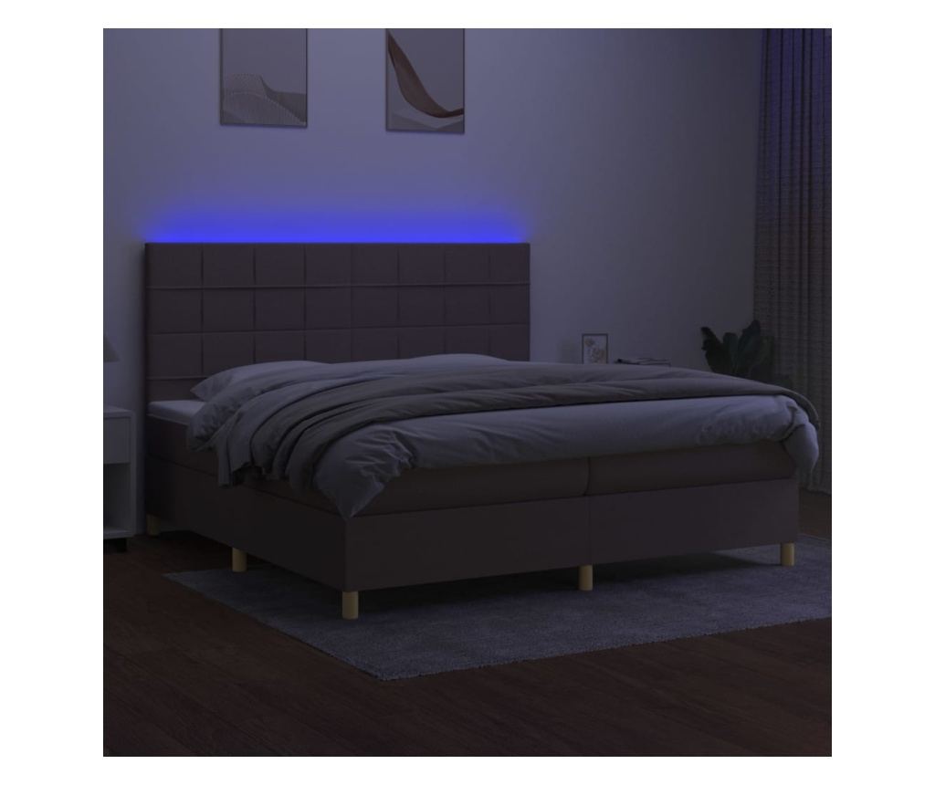 Легло с пружини, матрак и LED, тъмносиво, 200x200 см, текстил - 4