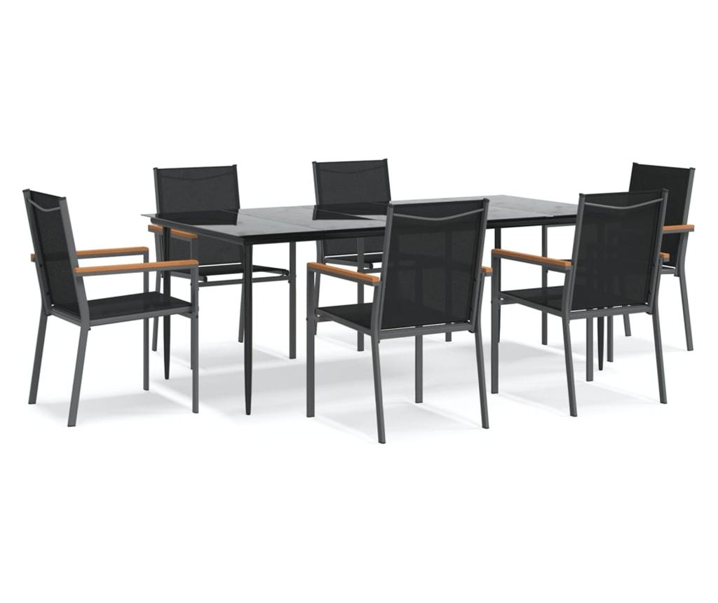 Градински комплект мебели, 7 части, Черен, Текстилен и Стомана - 2