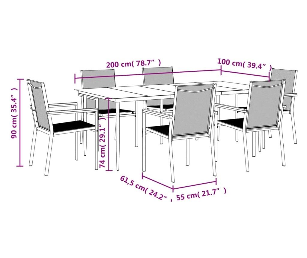 Градински комплект мебели, 7 части, Черен, Текстилен и Стомана - 9