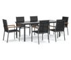 Градински комплект мебели, 7 части, Черен, Текстилен и Стомана thumbnail 2