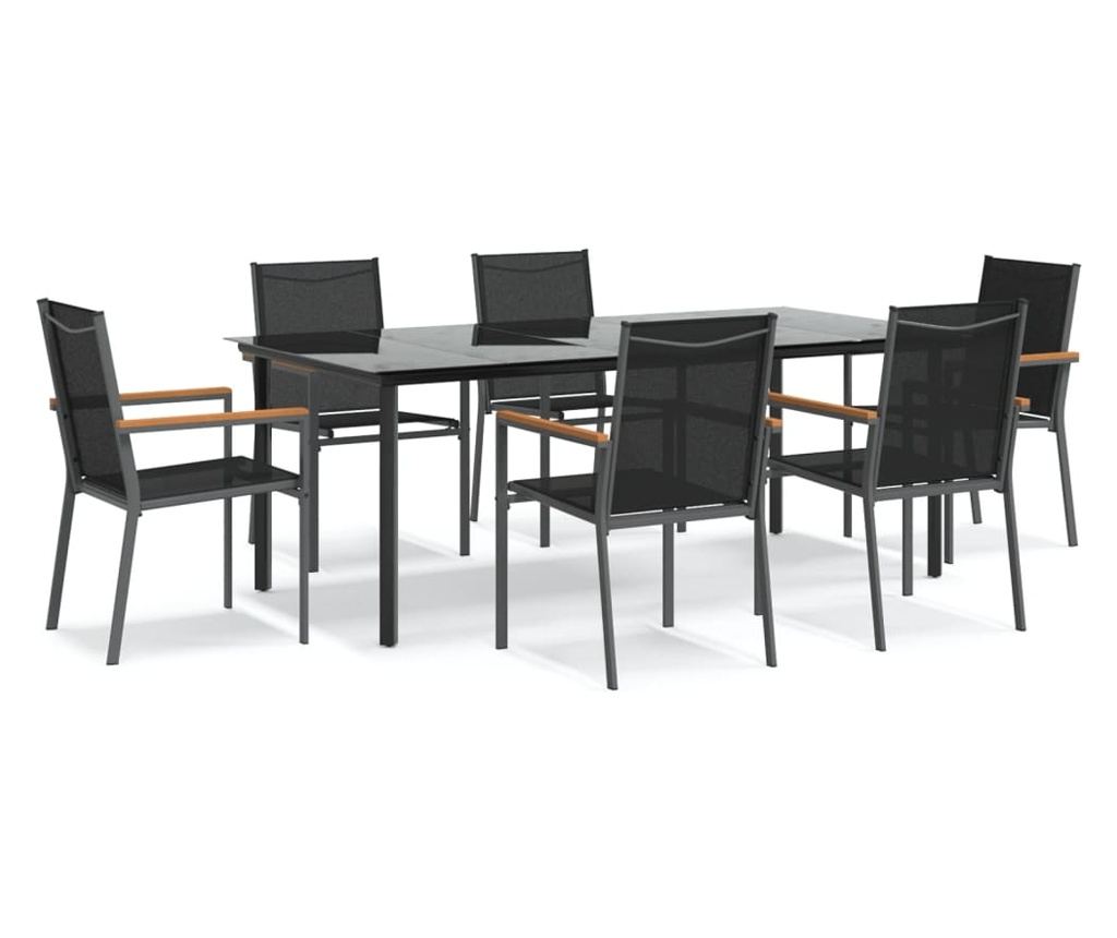 Градински комплект мебели, 7 части, Черен, Текстилен и Стомана - 2