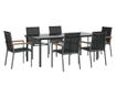 Градински комплект мебели, 7 части, Черен, Текстилен и Стомана thumbnail 3