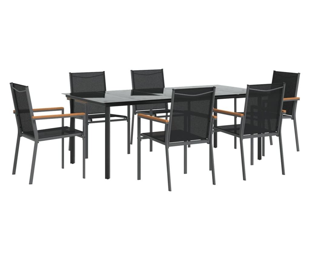 Градински комплект мебели, 7 части, Черен, Текстилен и Стомана - 3