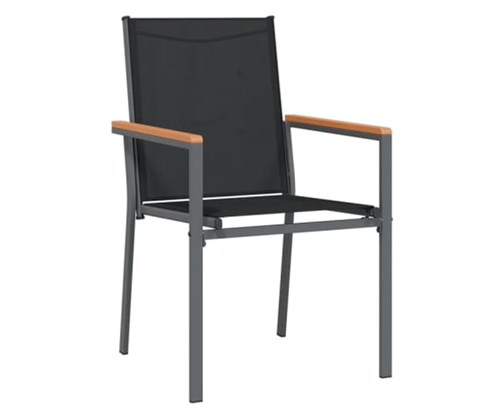 Градински комплект мебели, 7 части, Черен, Текстилен и Стомана - 4