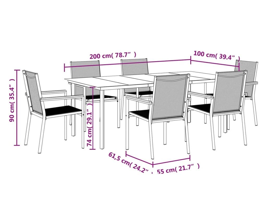 Градински комплект мебели, 7 части, Черен, Текстилен и Стомана - 9