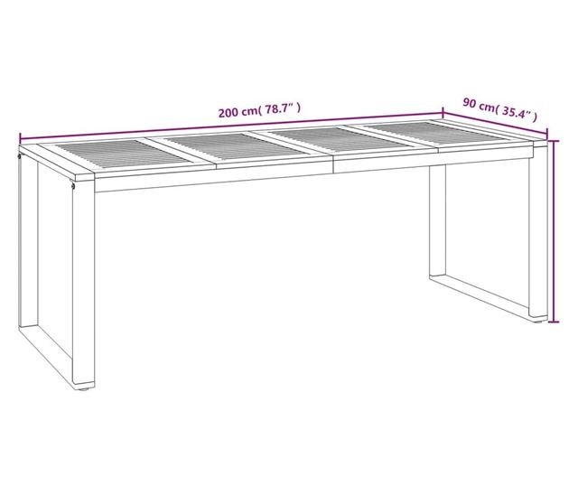 Градинска маса от масивна акация с U-образни крака 200x90x75 см