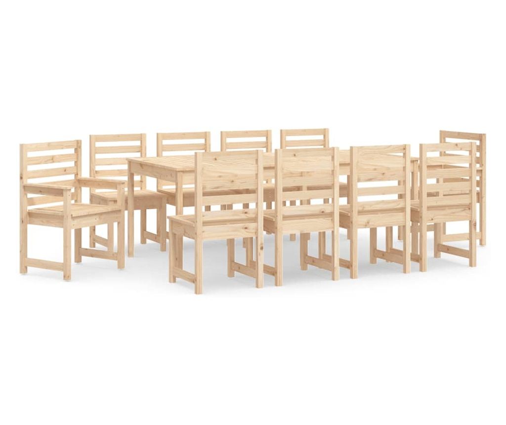 Garden Dining Set, 11 Pieces, Solid Pine Wood - 2