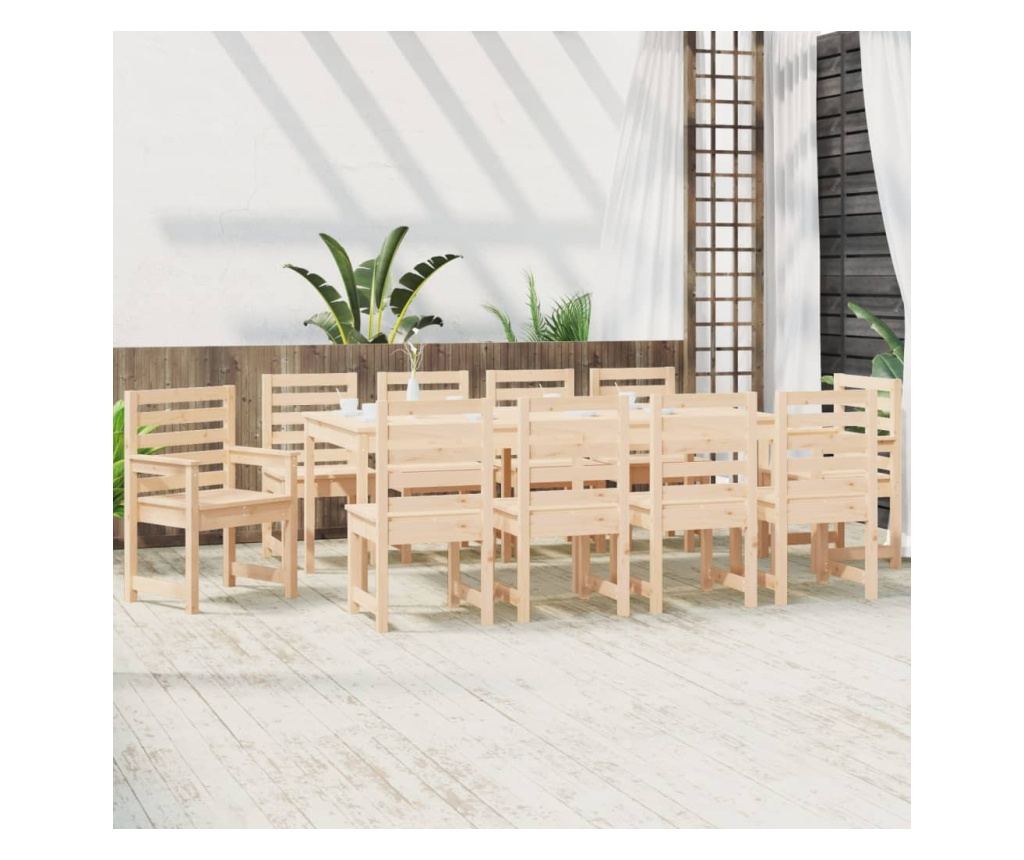 Garden Dining Set, 11 Pieces, Solid Pine Wood - 3