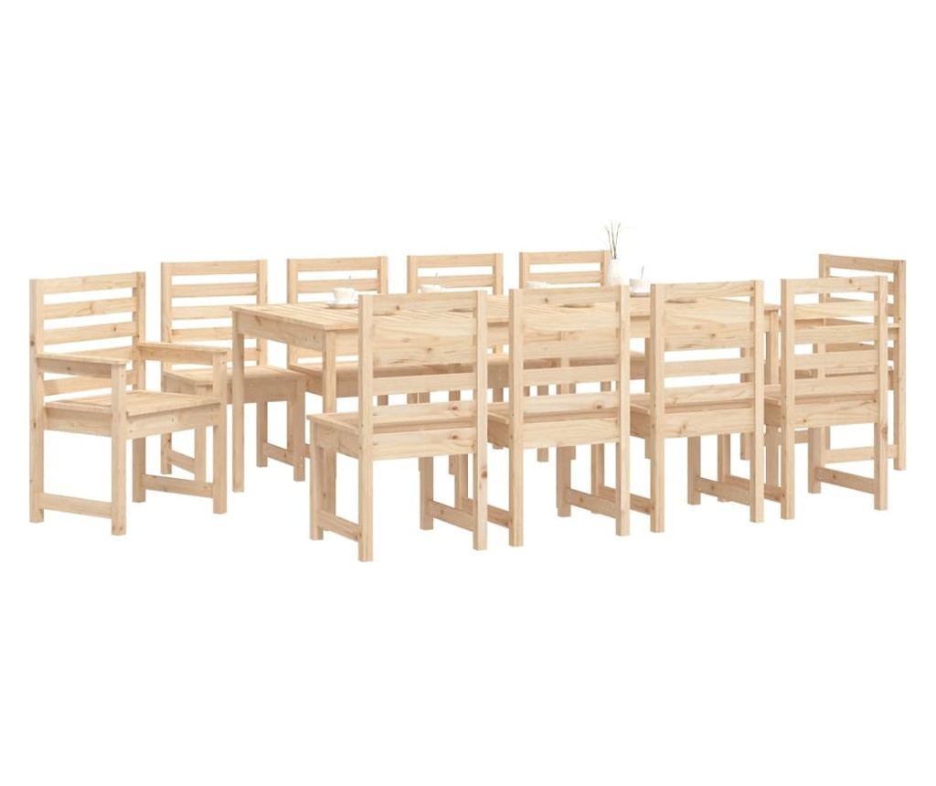 Garden Dining Set, 11 Pieces, Solid Pine Wood - 4