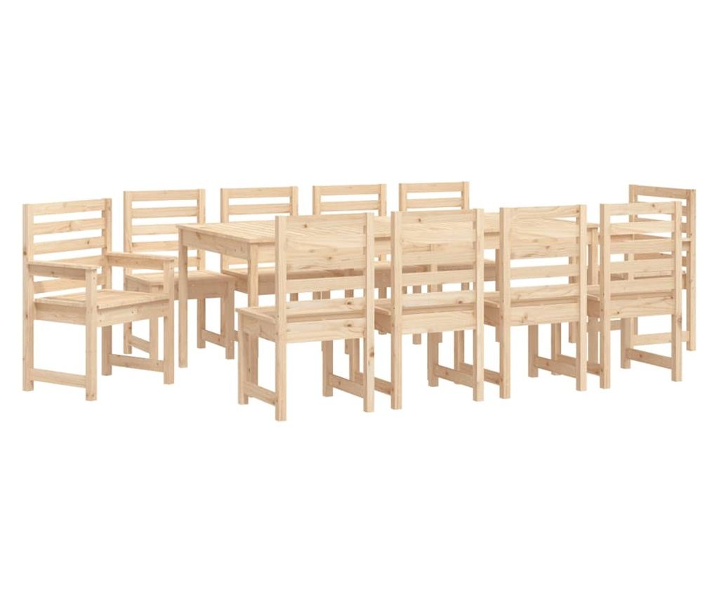 Garden Dining Set, 11 Pieces, Solid Pine Wood - 5