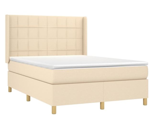 Континентално легло с матрак, кремаво, 140x200 см, плат