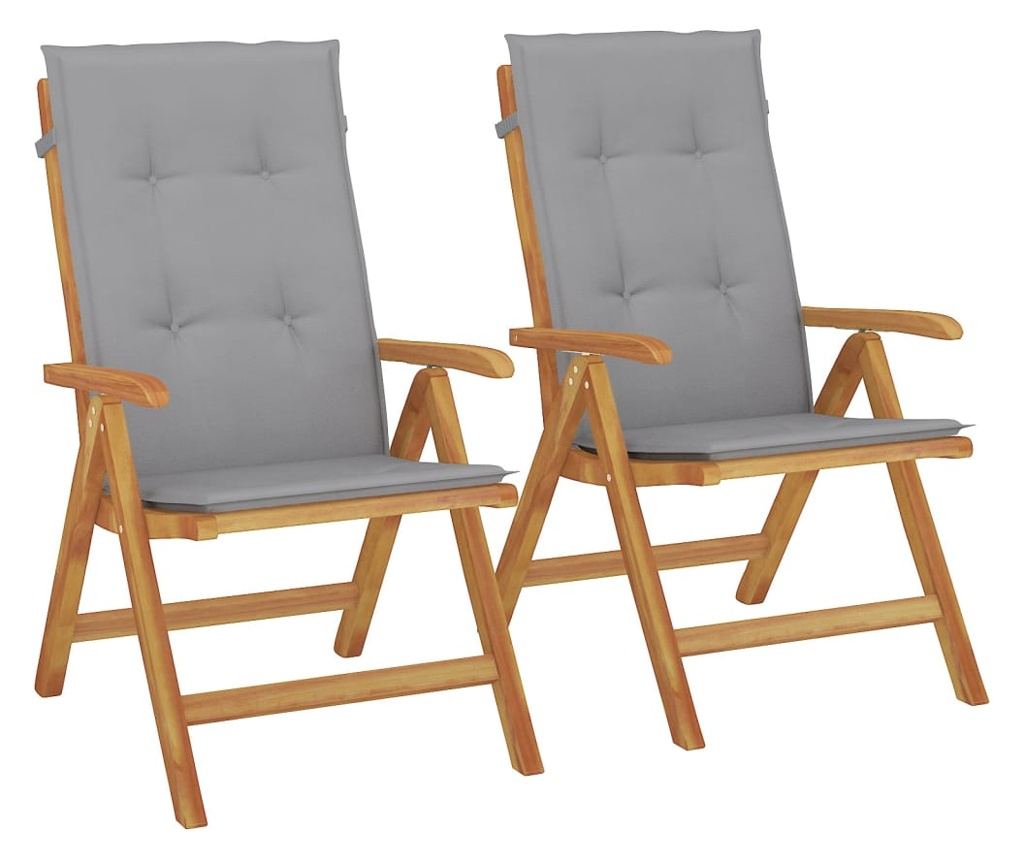 Сгъваеми градински столове с възглавници, 2 бр., Масивно тиково дърво - 2