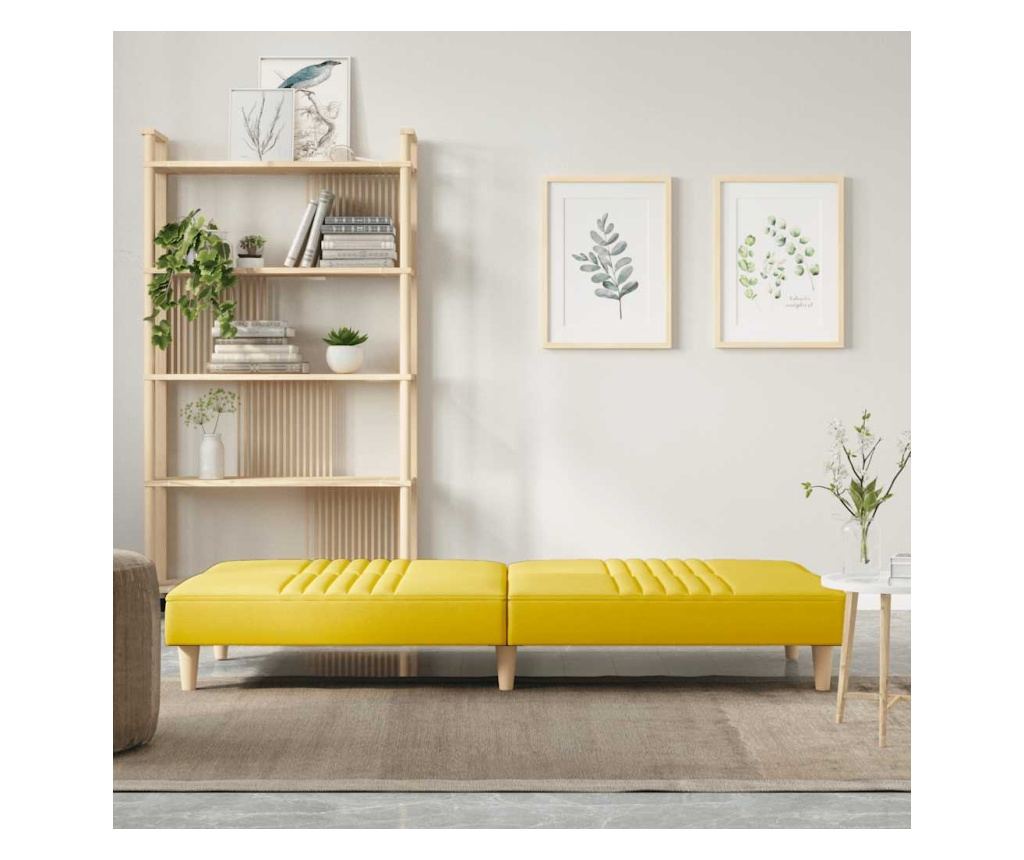 Разтегателен диван, светло жълт, текстилна материя - 3