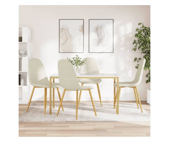 Kuhinjski stoli, 4 kosi, kremno beli, žamet