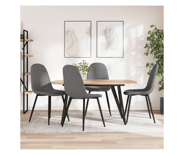 Kuhinjski stoli, komplet 4, svetlo sivi, žamet