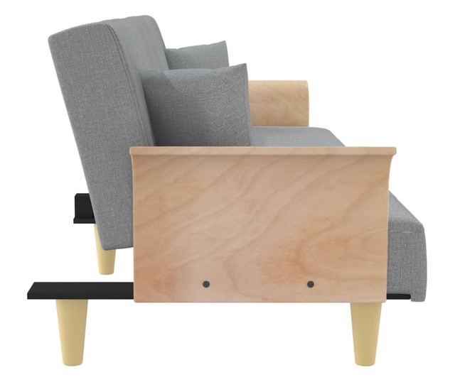 Kanapa rozkładana z podłokietnikami, jasnoszara, tekstylna