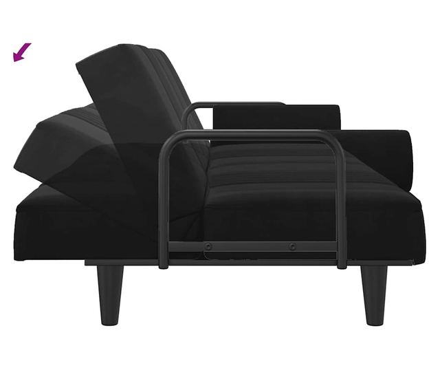 Kanapa rozkładana z podłokietnikami, czarna, aksamitna
