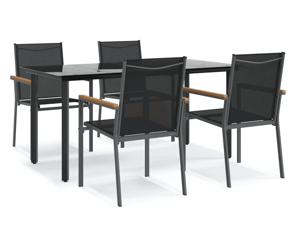 Garden Furniture Set, 5 Pieces, Black, Textilene and Steel - 2