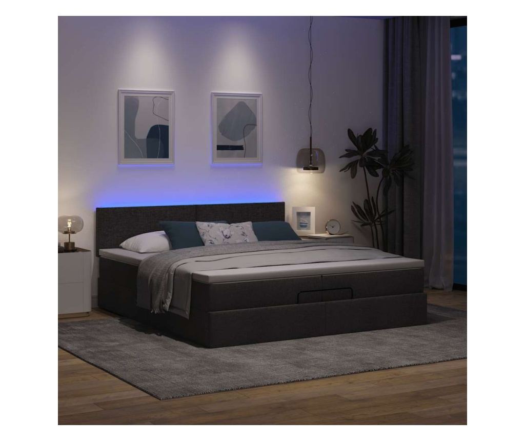 Османска легло с матрак и LED, черно, 200x200 см, плат - 3