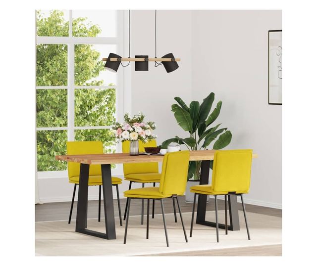 Jedilni stoli, 4 kosi, rumeni, žamet