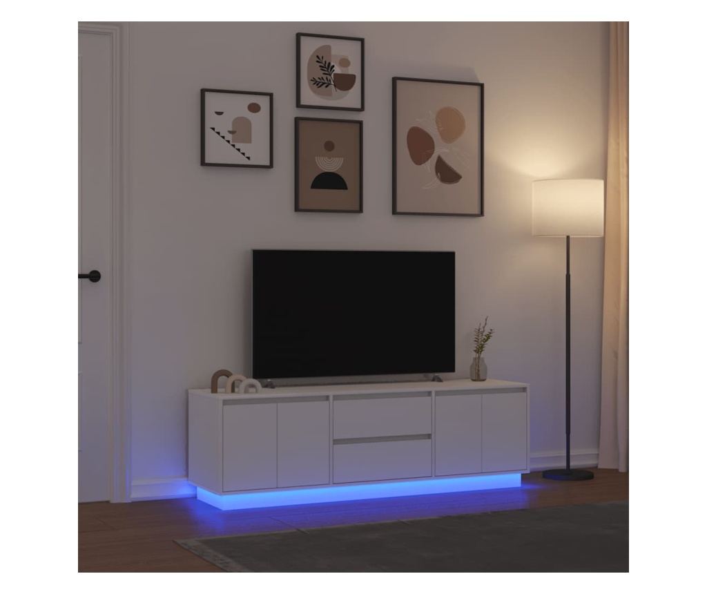 ТВ шкаф с LED осветление, бял, 160,5x41x50 см - 2