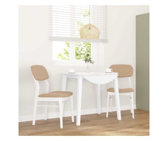 Jedilni stoli z blazinami, 2 kosa, masiven les kavčukovca, bela