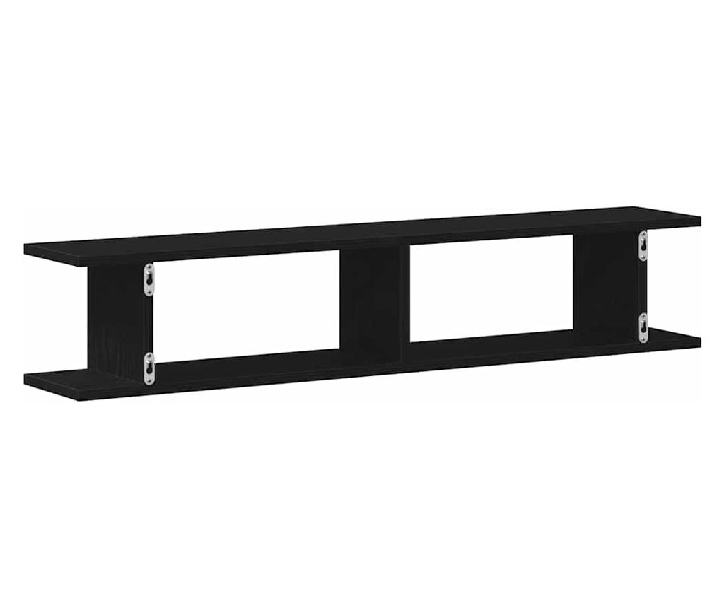 Стенни рафтове 2 бр черно и дъб 105x18x20 см инженерно дърво - 8