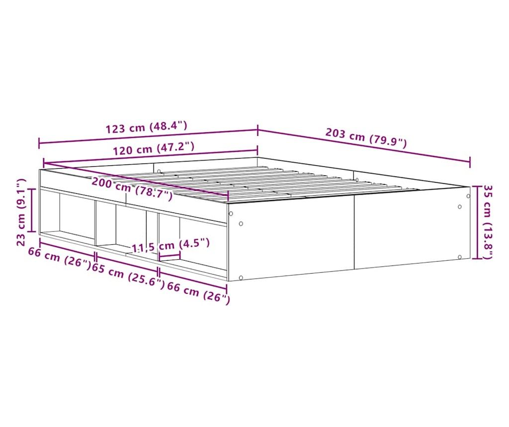 Рамка за легло без матрак Черен дъб 120x200 см инженерно дърво - 10