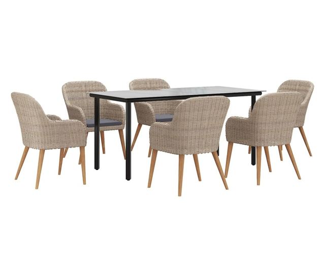 Комплект градински мебели, 7 части, с възглавници, кафяв