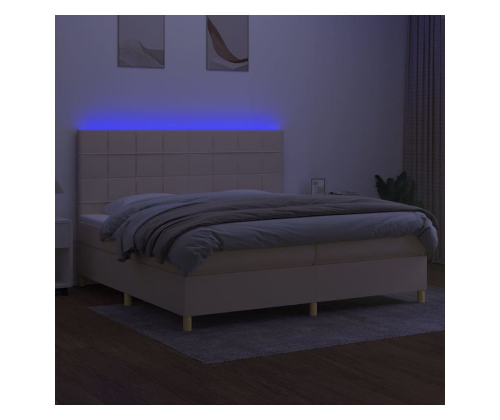 Krevet s madracem i LED rasvjetom, krem, 200x200 cm, tekstil - 4