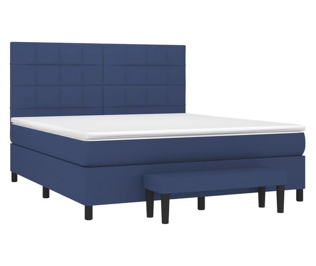 Континентално легло с матрак, синьо, 160x200 см, текстилна материя