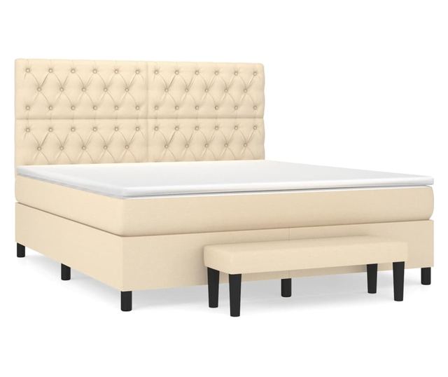 Боксспринг легло с матрак, крем, 160x200 см, текстилен материал