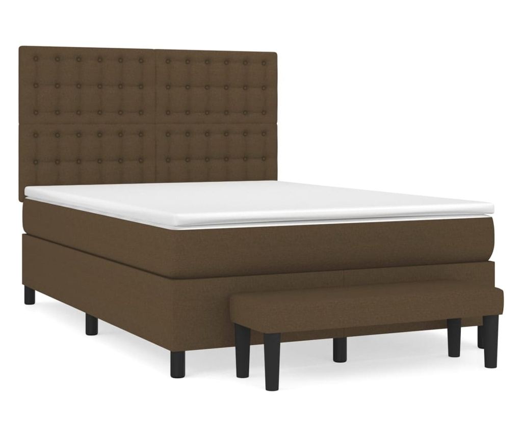 Pat continental cu saltea, maro închis, 140x200 cm, textil - 2
