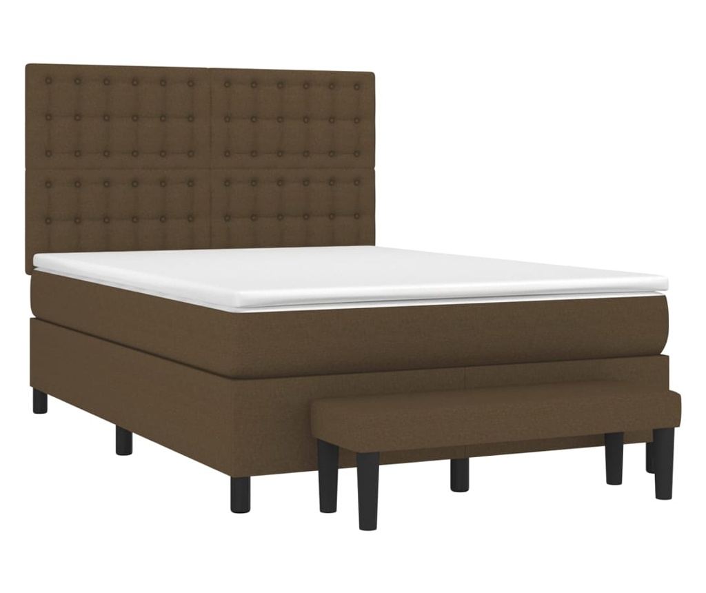 Pat continental cu saltea, maro închis, 140x200 cm, textil - 3