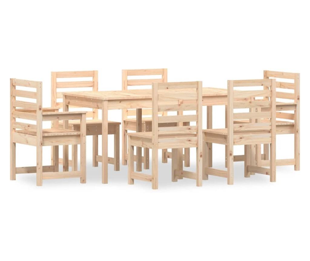 Градински комплект маса, 7 части, масивна борова дървесина - 2