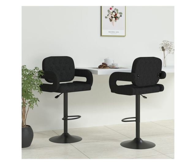 Barski stoli, 2 kosa, črni, tekstil